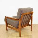 Wooden armchair designed by Z. Baczyk brown vintage chocolate brown boucle lamb