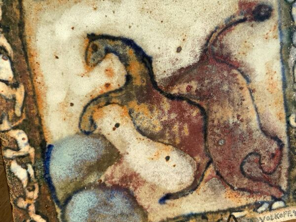 Plaque en grès vernissé Voldemar Volkoff 25x25