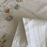 Square tablecloth embroidery naïve hand multicolored - linen threads - 110x110 cm