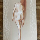 Tableau signé pastel portrait féminin « lumière à la sortie du bain »