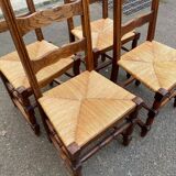 4 solid wood chairs with straw seats and high backs, 108cm.