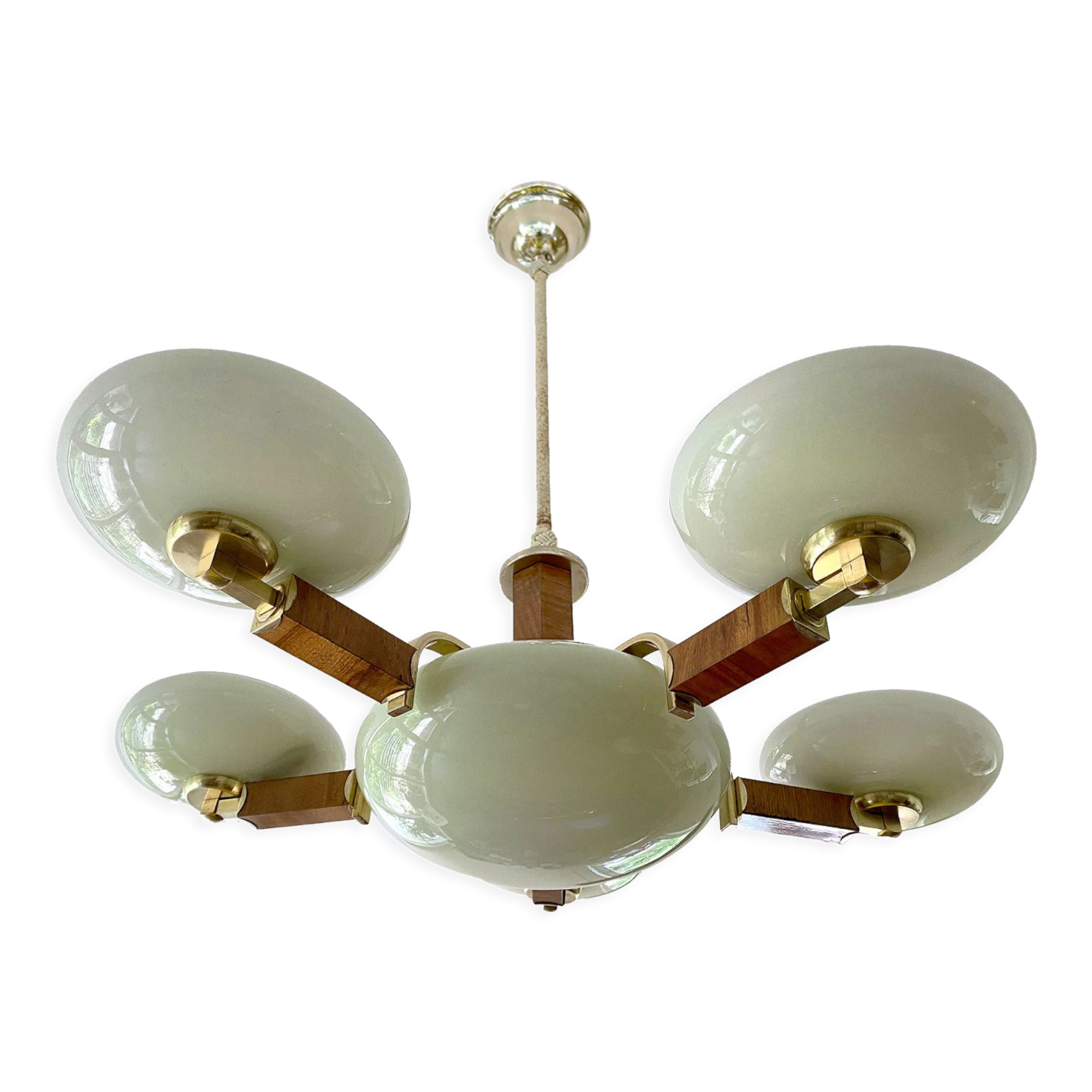 Art deco chandelier, glass, wood and glass, 30s