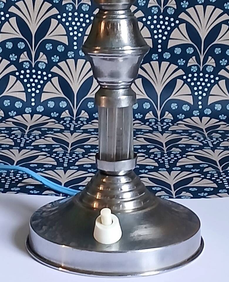 Silver metal lamp & glass cylinders from the 1940s