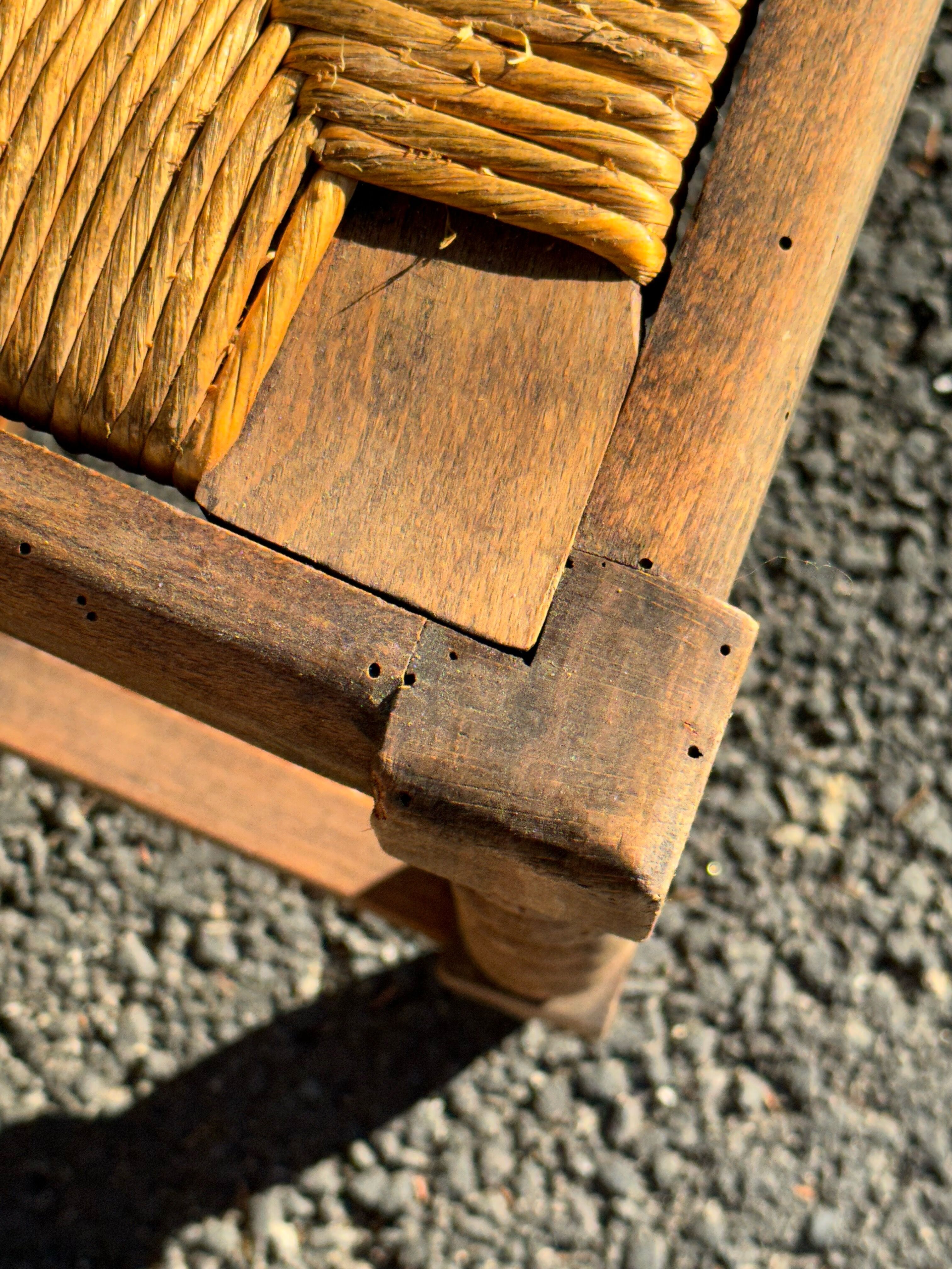 6 rustic style chairs, wood and straw, 1940