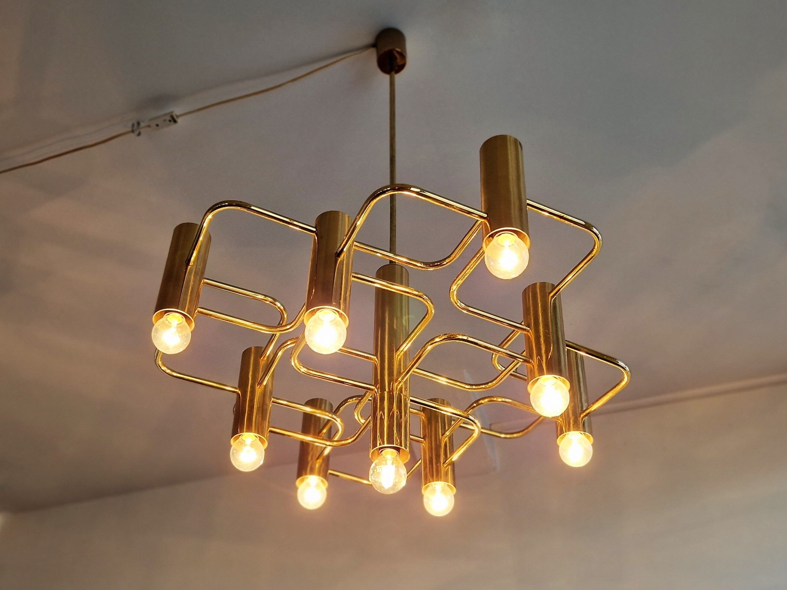 Brass chandelier by Sciolari for Boulanger, Belgium 1970's