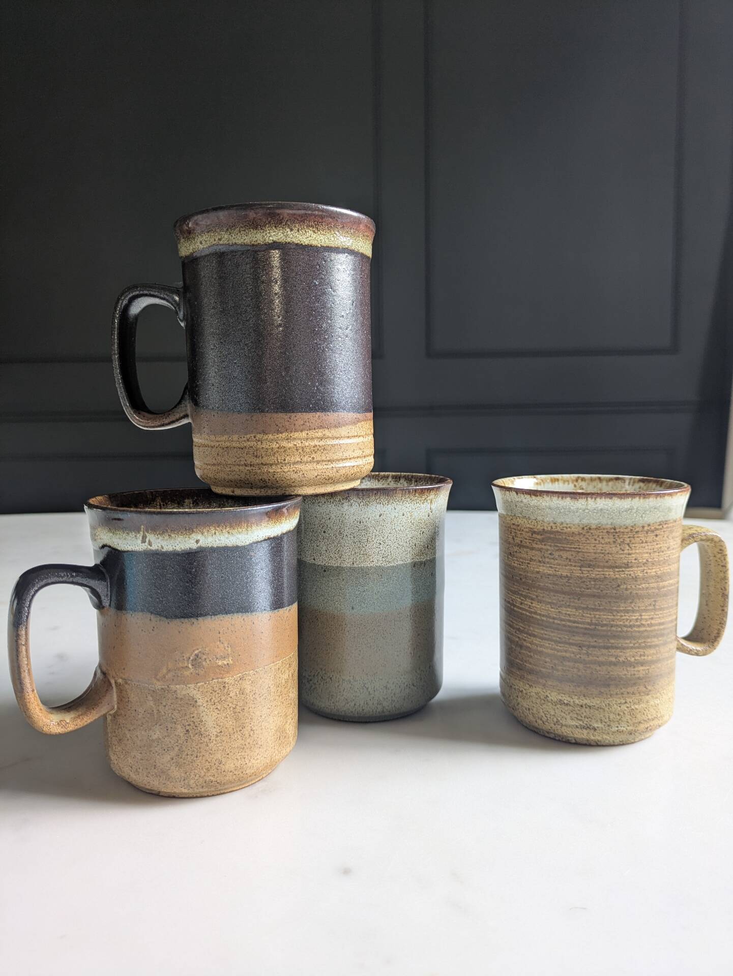 Set of brutalist mugs ''Buchan ceramics Scotland'' from the 1970s.