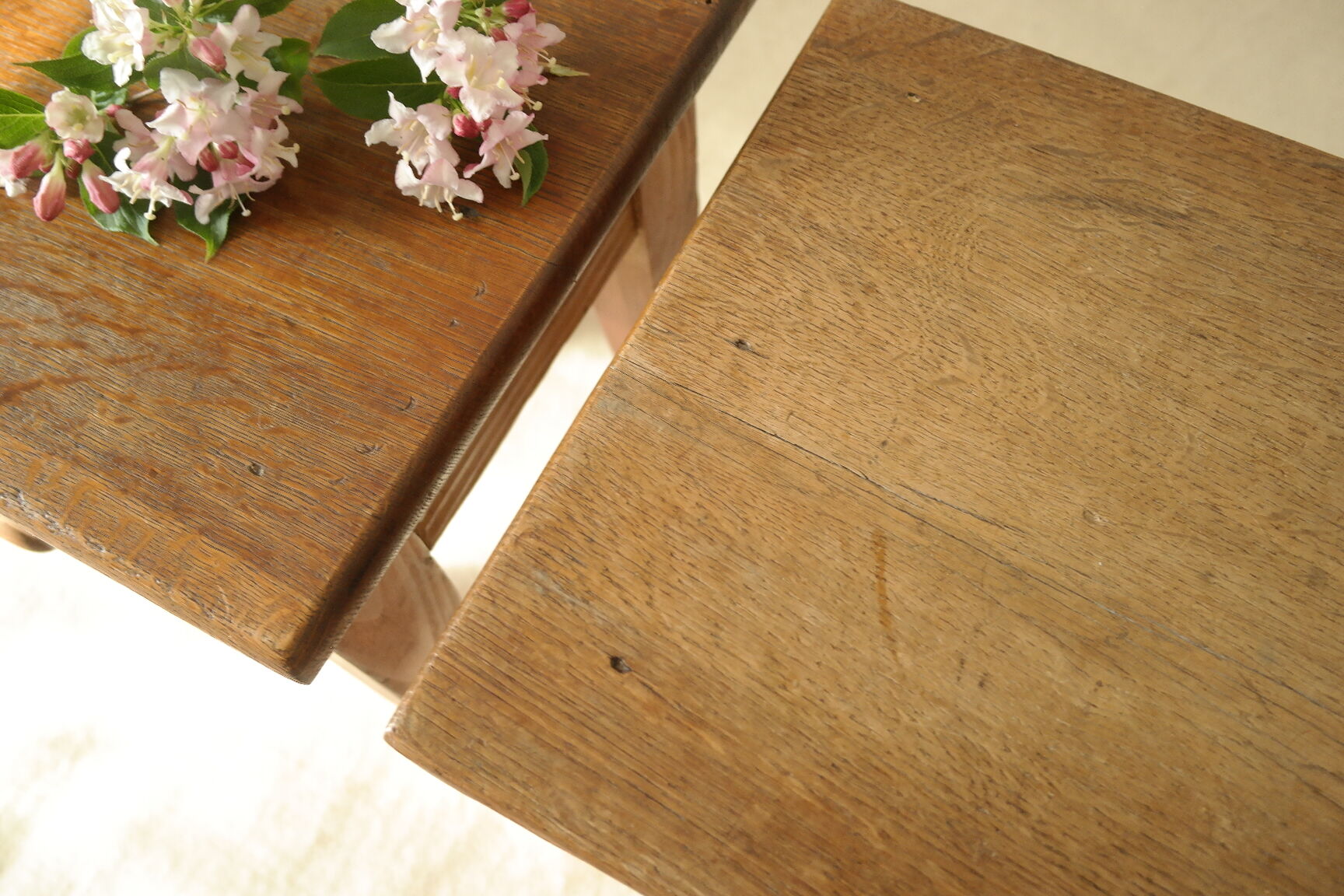 Pair of vintage country bedside tables oak and fir
