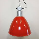 Large Red Painted Industrial Factory Lamp from Elektrosvit, 1960s