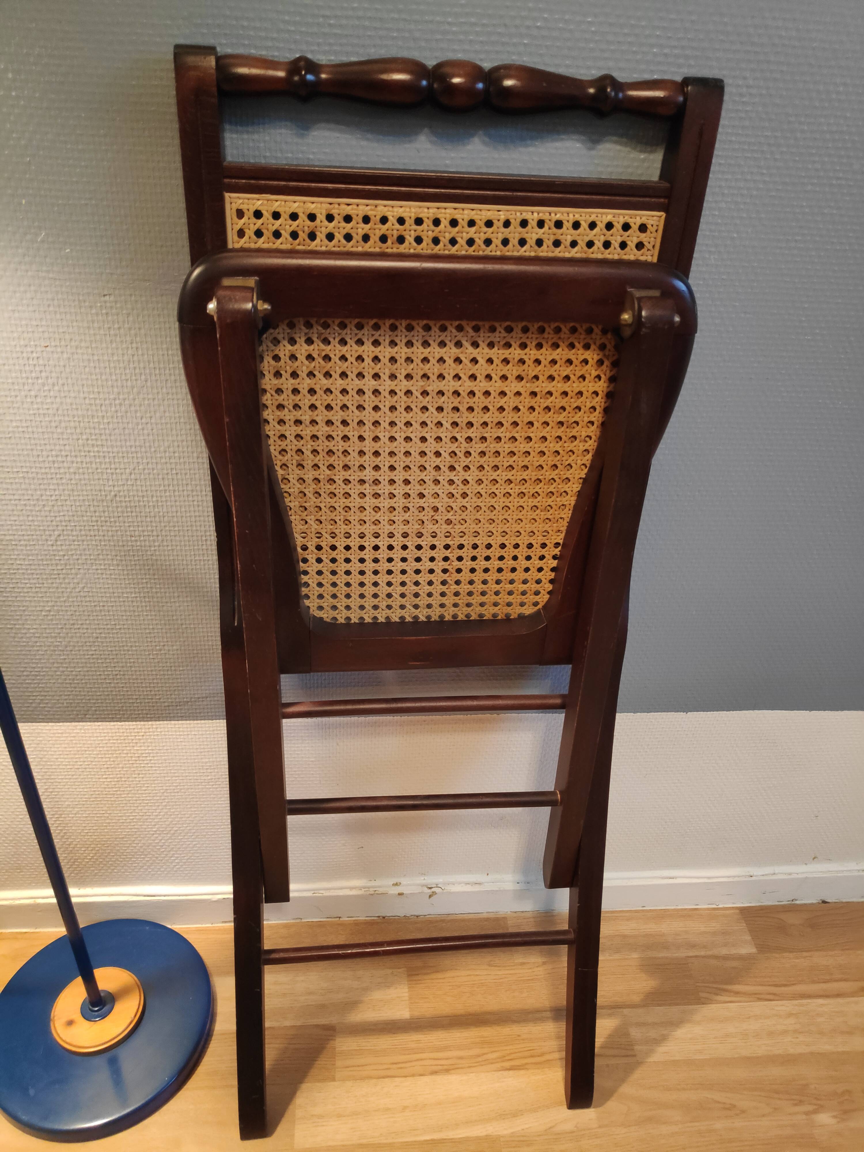 Wooden folding chairs and caning