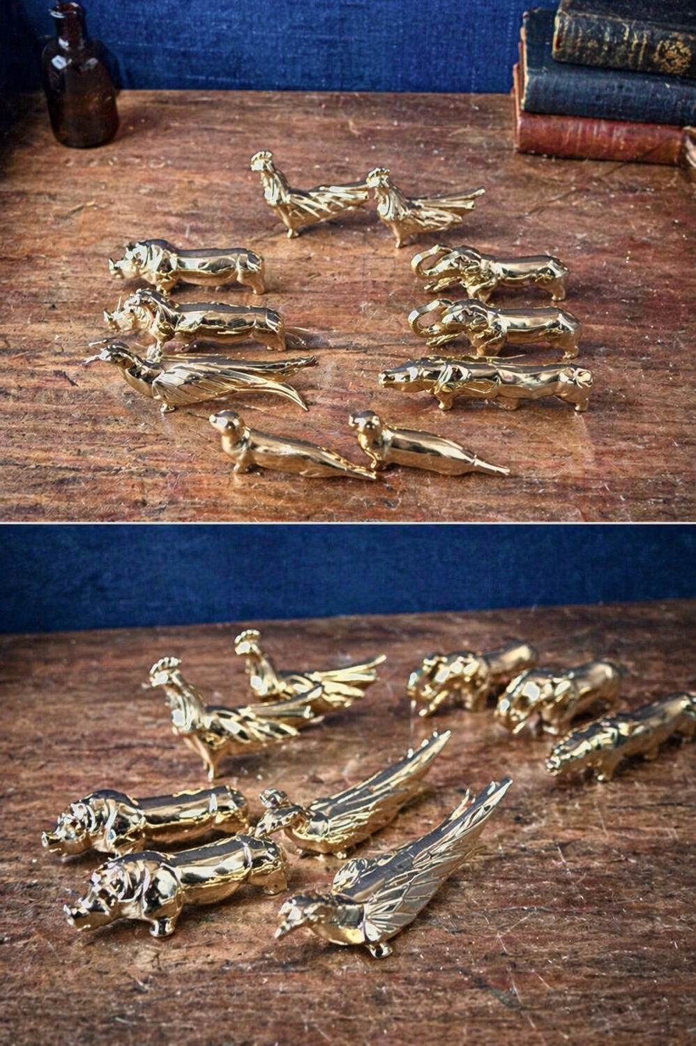 Set of 12 animal knife rests. Sandoz design. Art Deco.