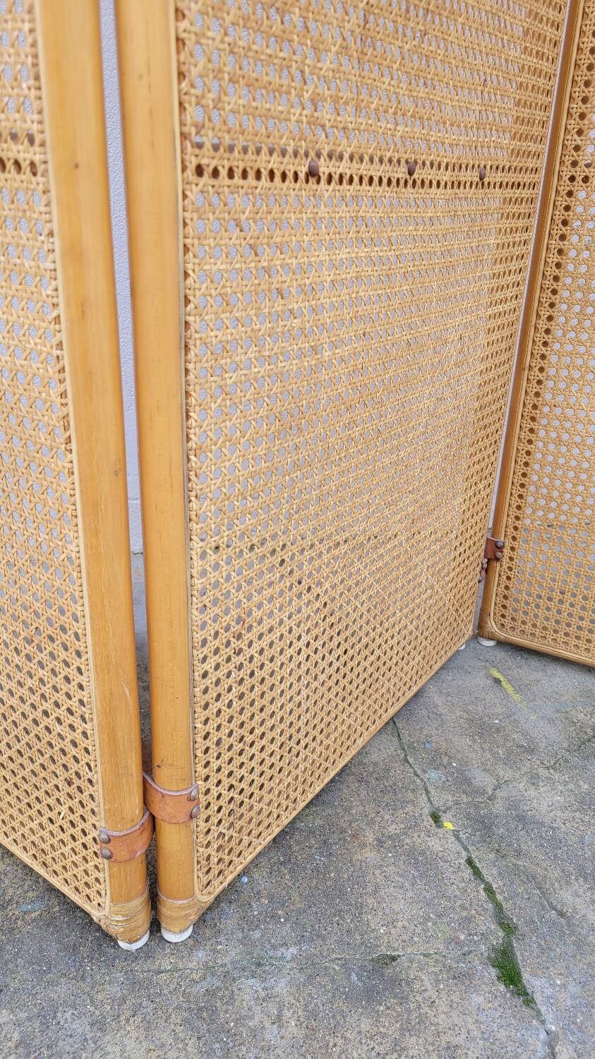 Vintage wicker claustra screen - 1950s