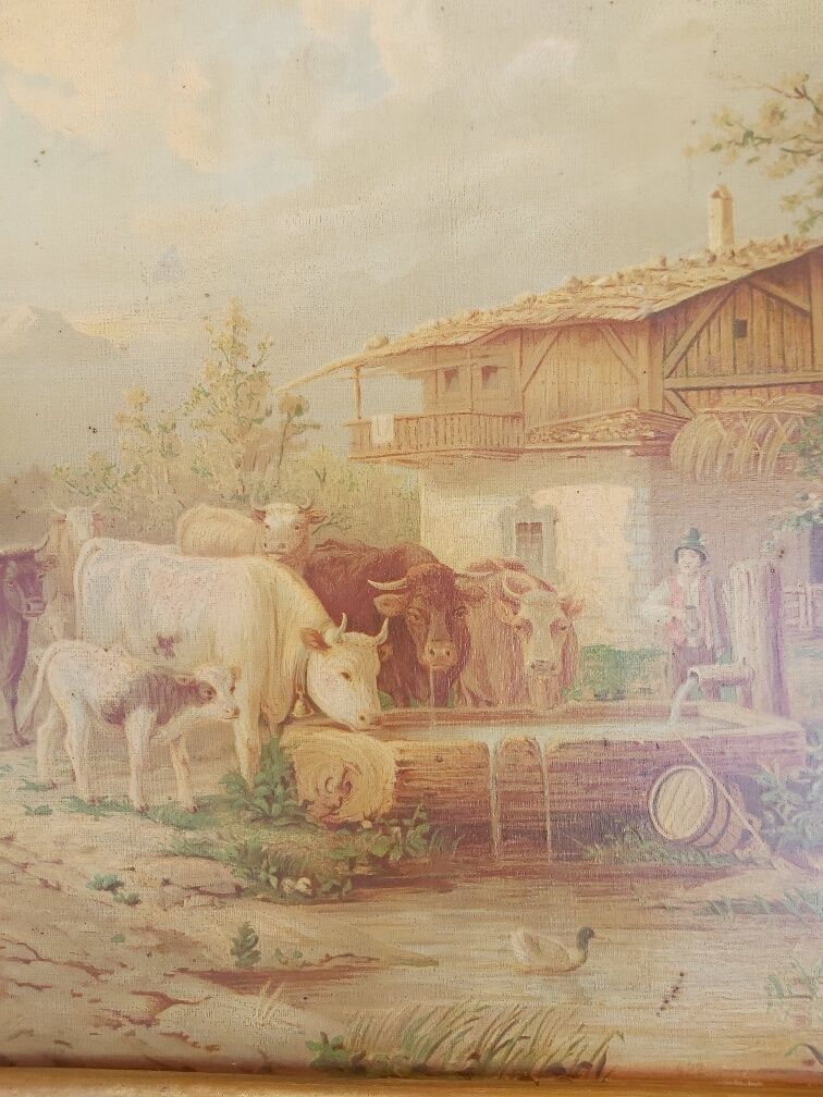 Paire de paysage vaches encadré