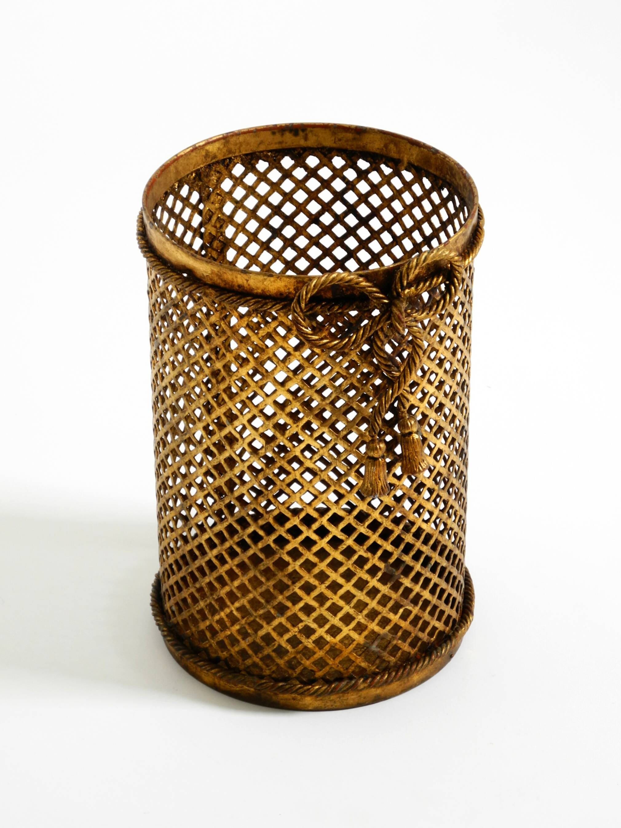 Mid Century Italian Regency Gilt Metal Waste Paper Bin from Li Puma