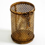 Mid Century Italian Regency Gilt Metal Waste Paper Bin from Li Puma