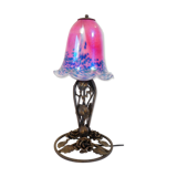 Art deco wrought iron lamp and speckled glass tulip