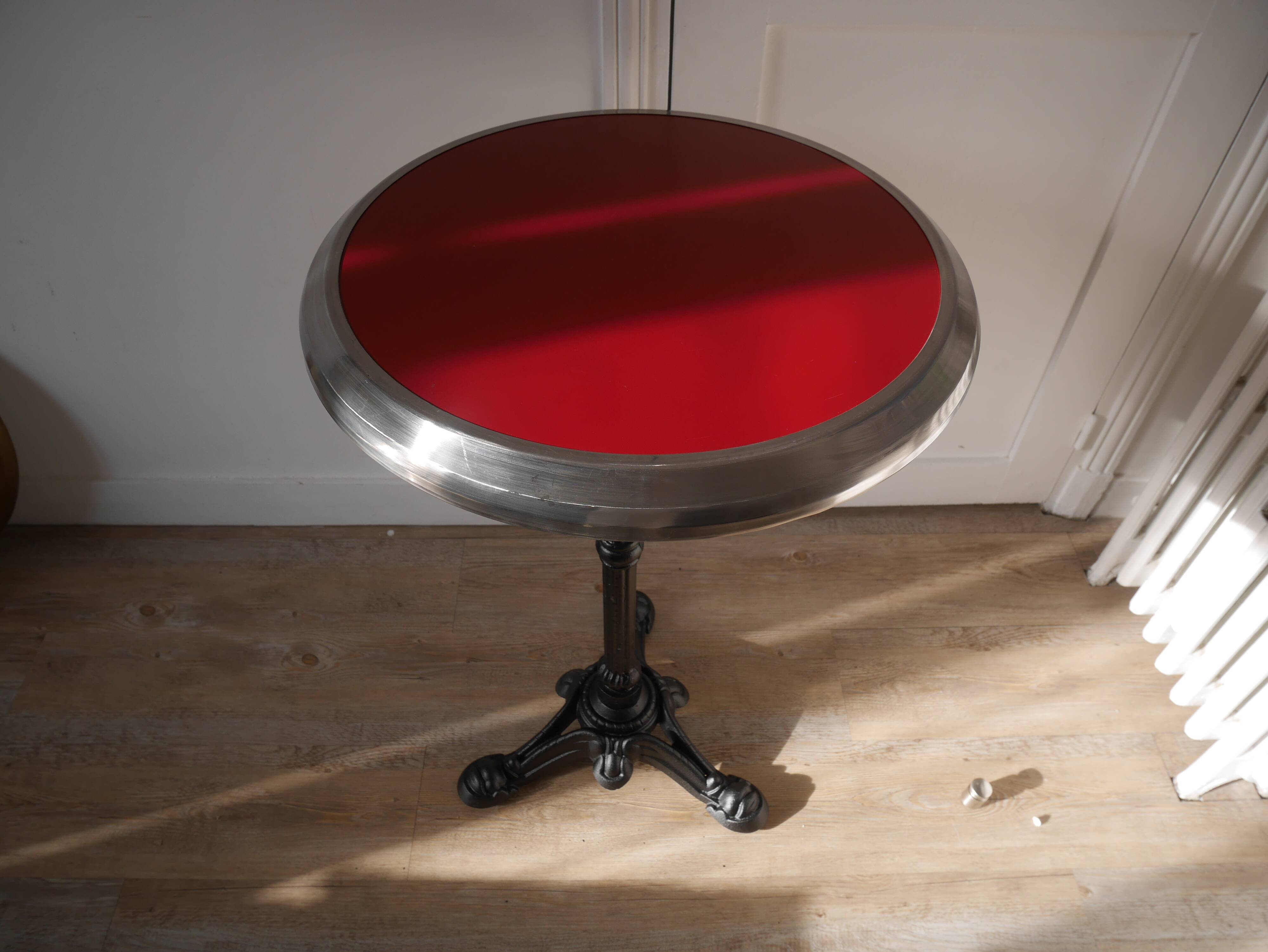 Table top laminate polished stainless steel ringed Bistro cast iron base