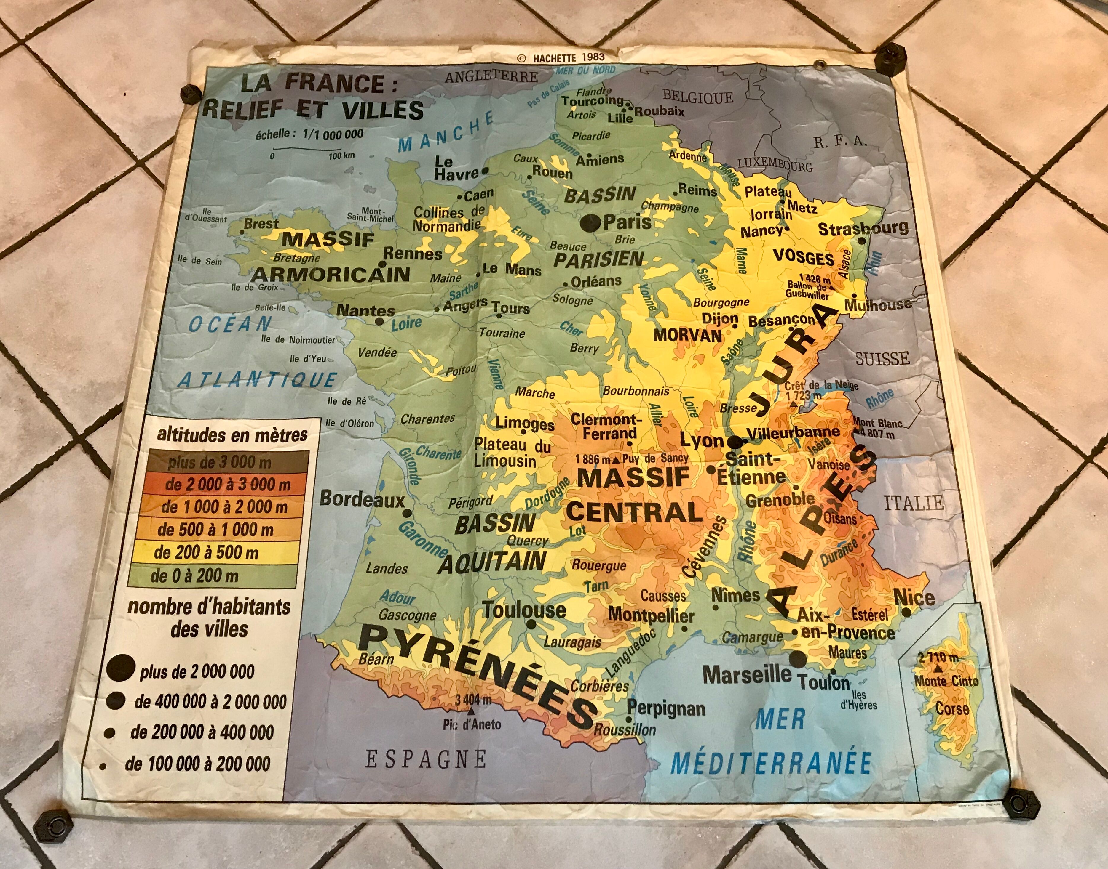 School map of france agriculture & livestock and administrative france 50s-60s