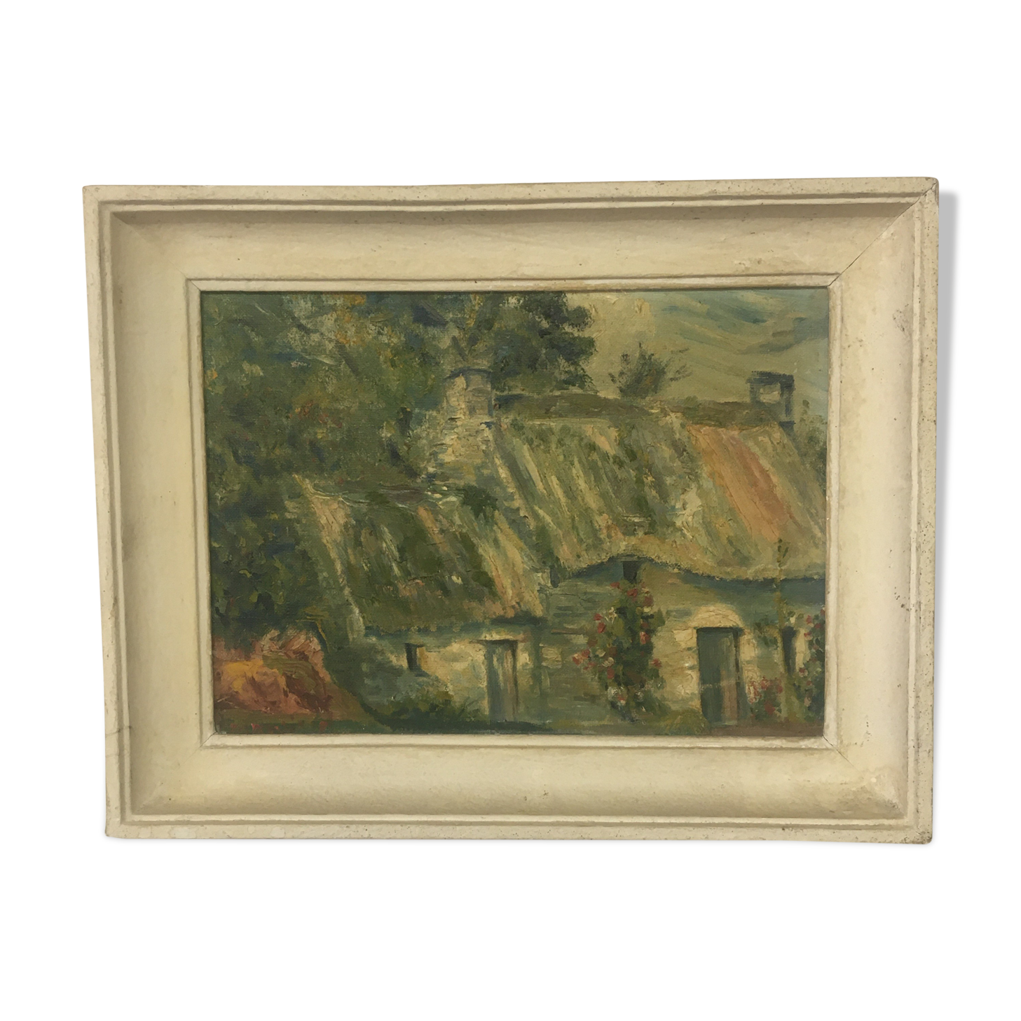 Signed oil on canvas bucolic landscape