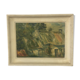 Signed oil on canvas bucolic landscape