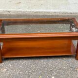 Table vintage basse bois massif et verre