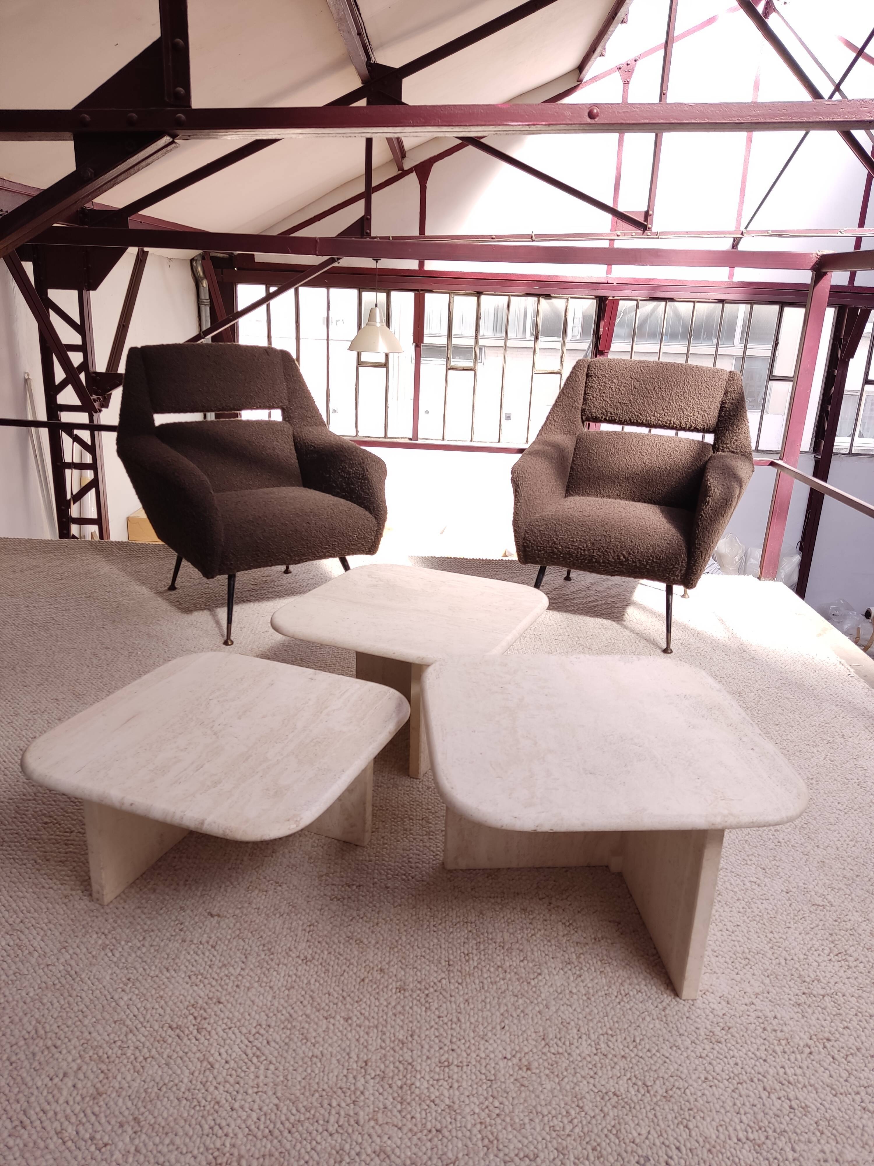 3 travertine trundle tables 1970