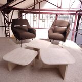 3 travertine trundle tables 1970