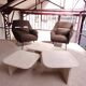 3 travertine trundle tables 1970