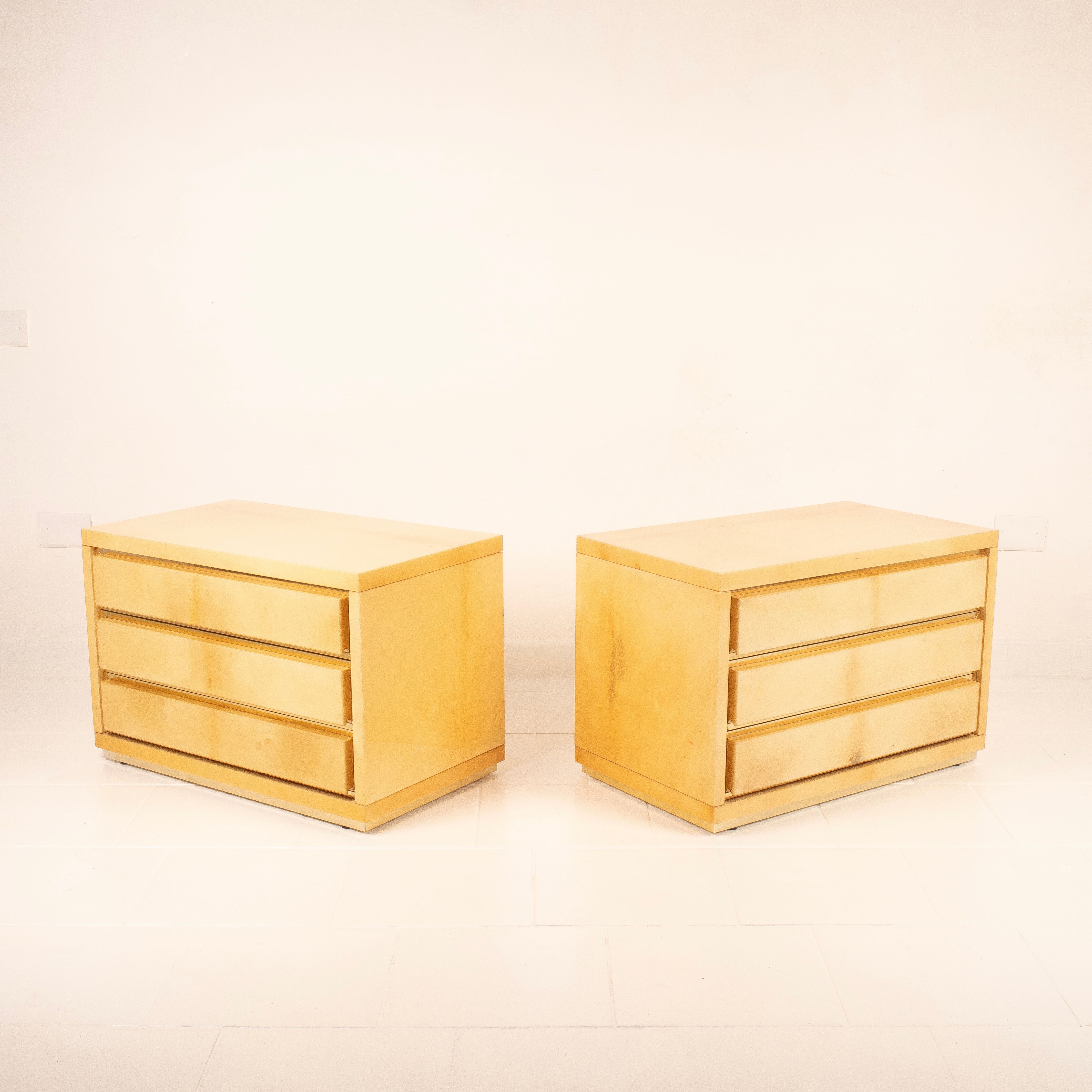 Angelo Mazzola Parchment Nightstands for Salpol In the Manner of Aldo Tura