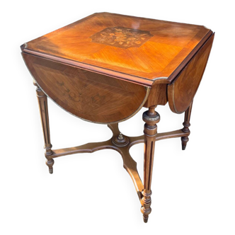 Center table decorated with marquetry of leaves and flowers in Louis XVI style, 19th century period