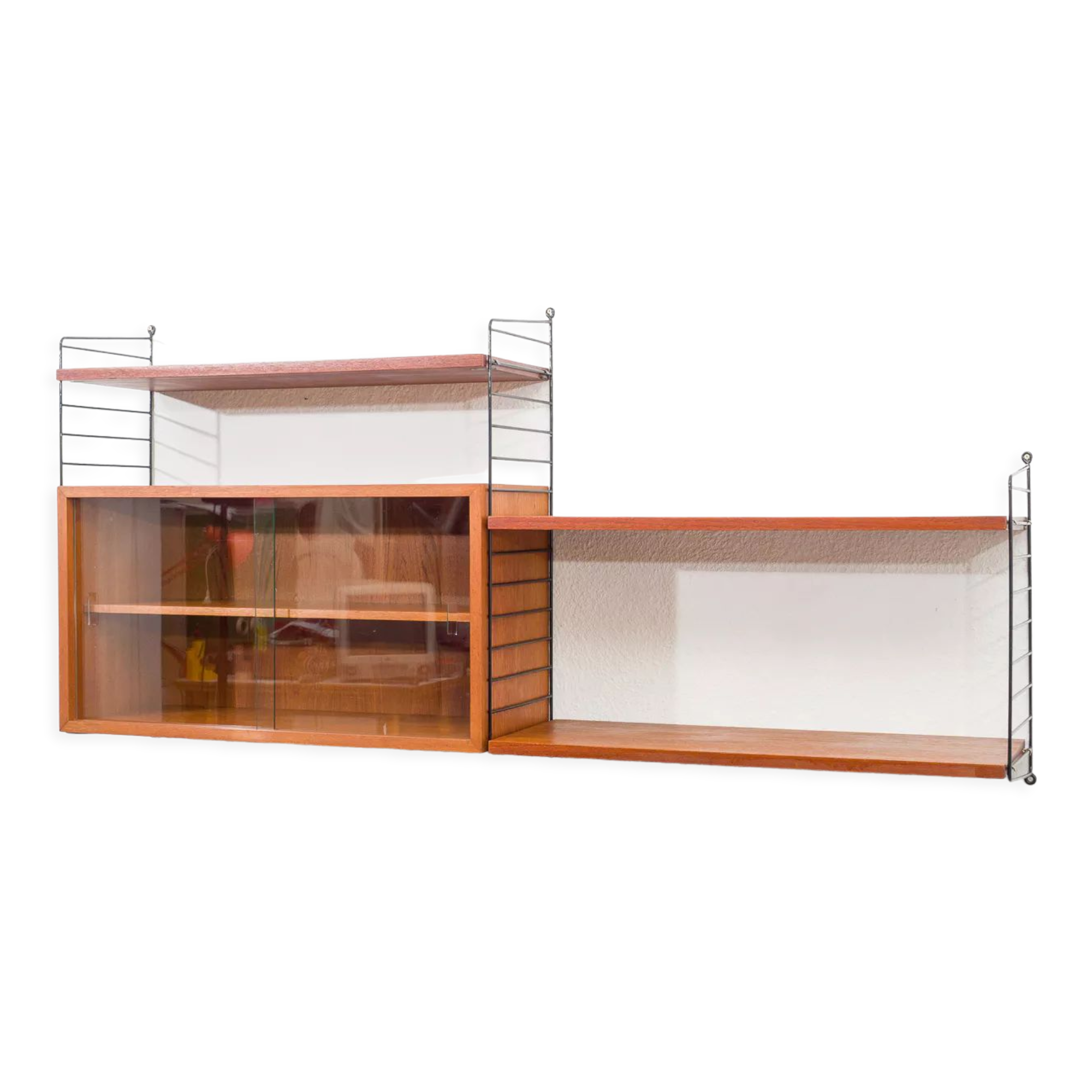 Shelf String, teak, with showcase, vintage