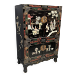 Chinoiserie-style cabinet. Inlaid with steatite, jade, marble, and ivory.