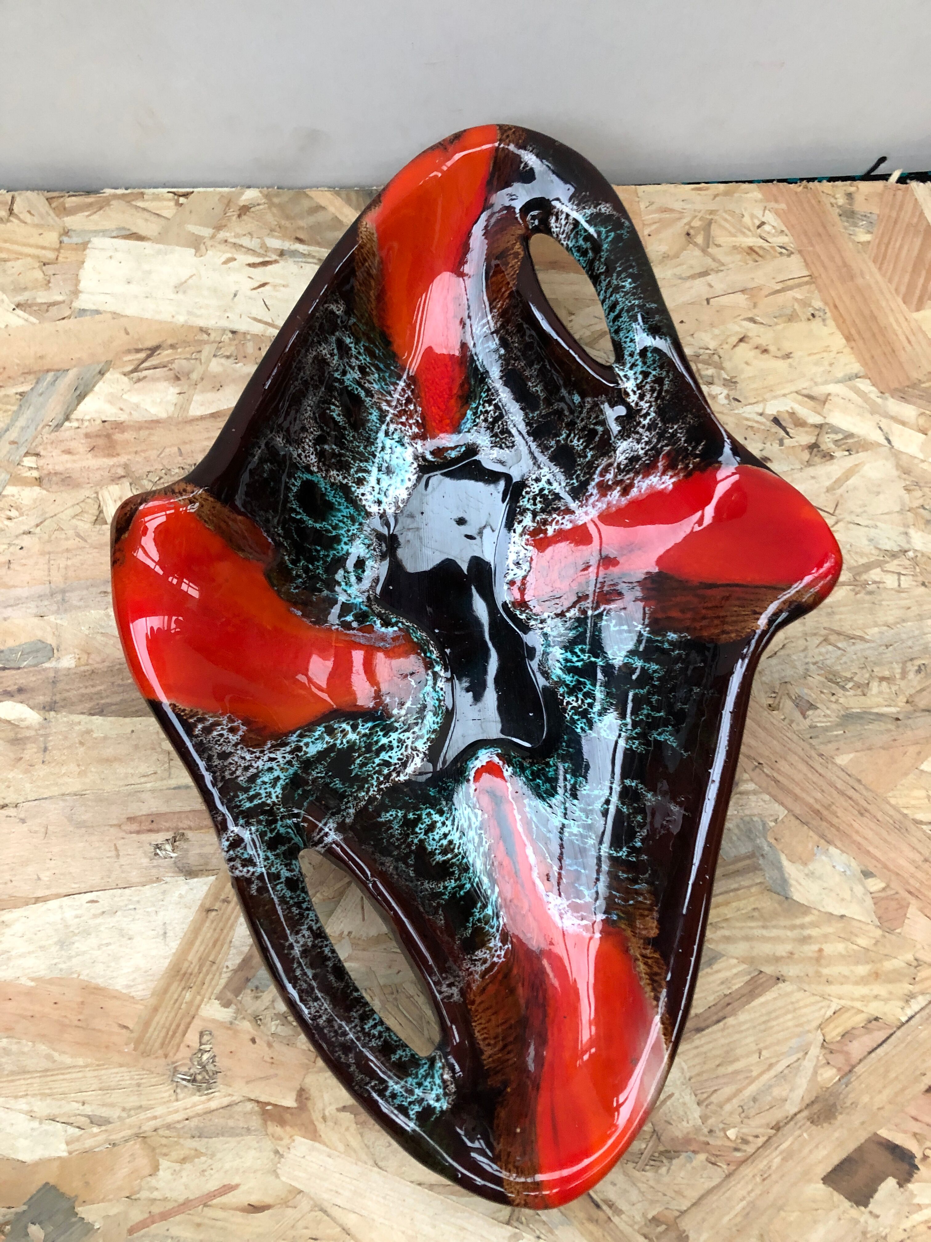 Old dish ceramic brown red black vintage