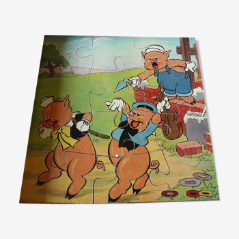 box of 6 wooden puzzles the 3 little walt Dizney pigs