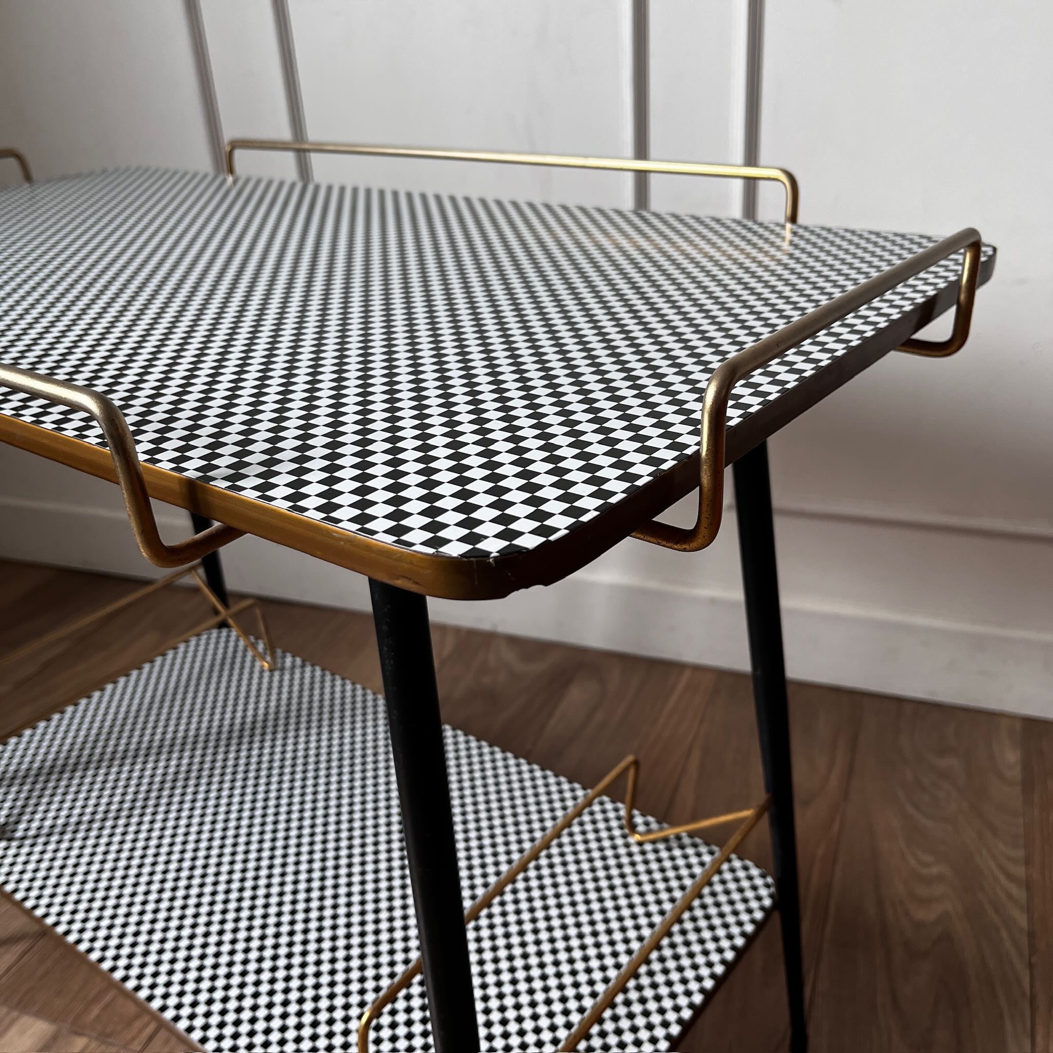 Vintage dessert table with checkerboard pattern