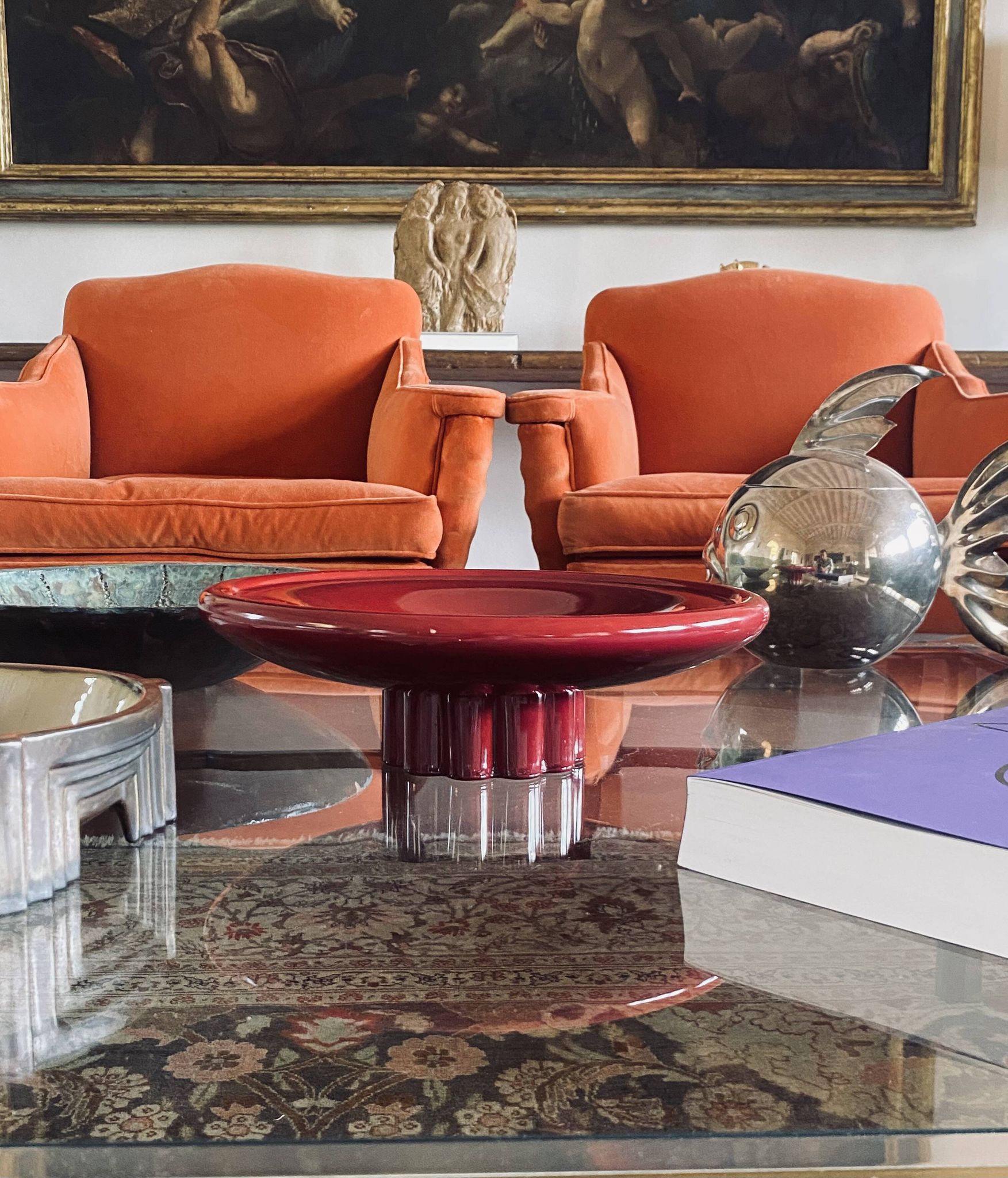 Paul Millet, Modern red vide poche / centerpiece, Sevres France 1930s