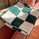 Handmade knitted wool vichy blanket