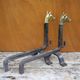 Vintage fireplace andirons, pair of cast iron animal andirons, brass horse head