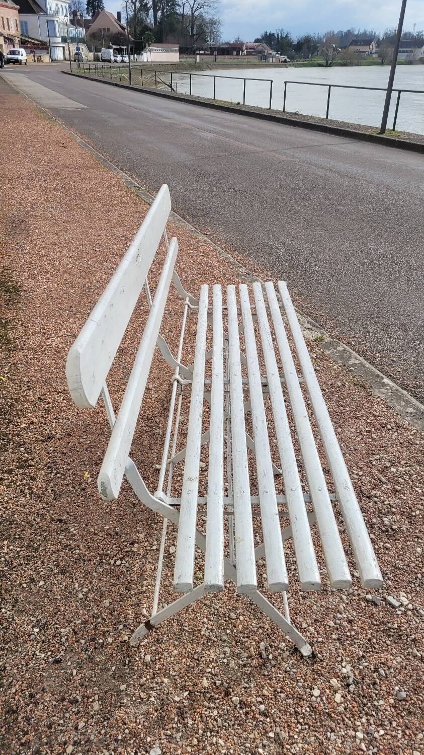 Folding garden bench in iron and old wood - 1950s