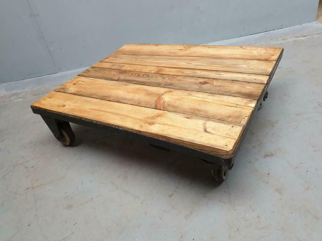 Industrial coffee table on wheels