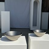 Duo of gray Indonesian ceramic bowls or salad bowls