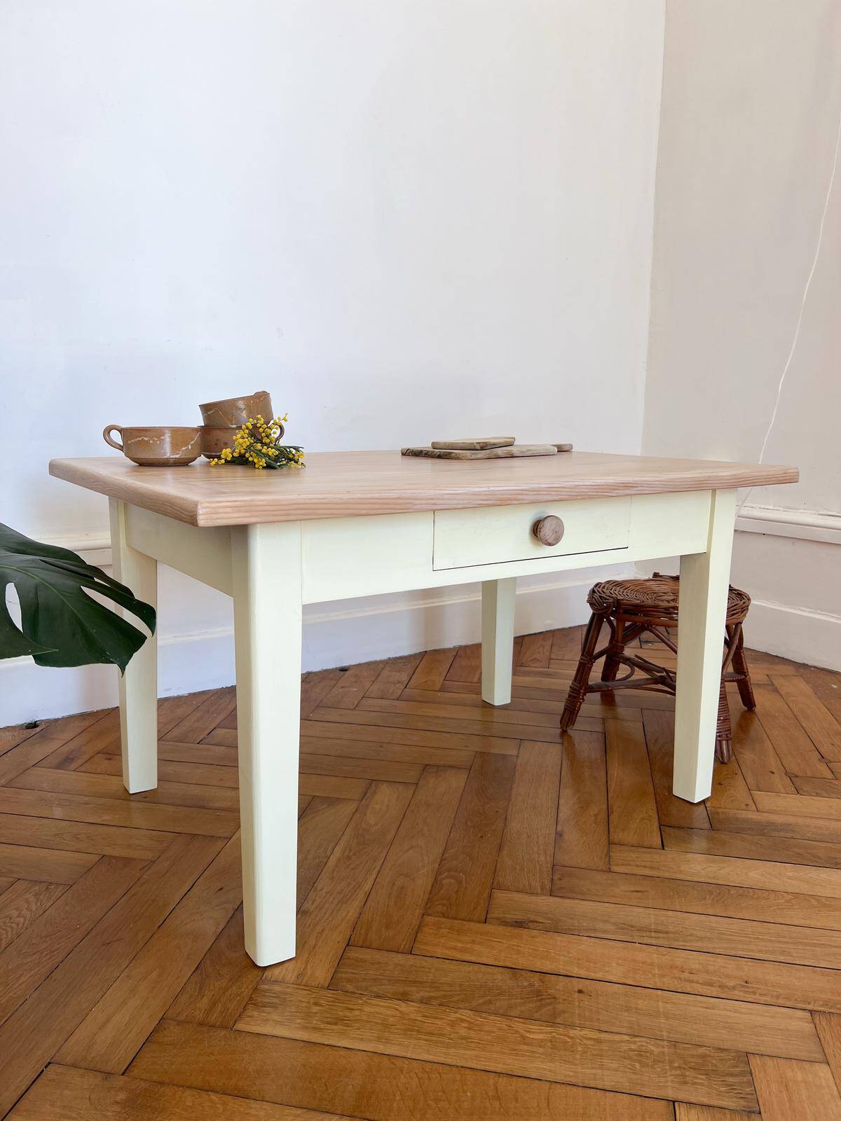 Yellow solid wood coffee table
