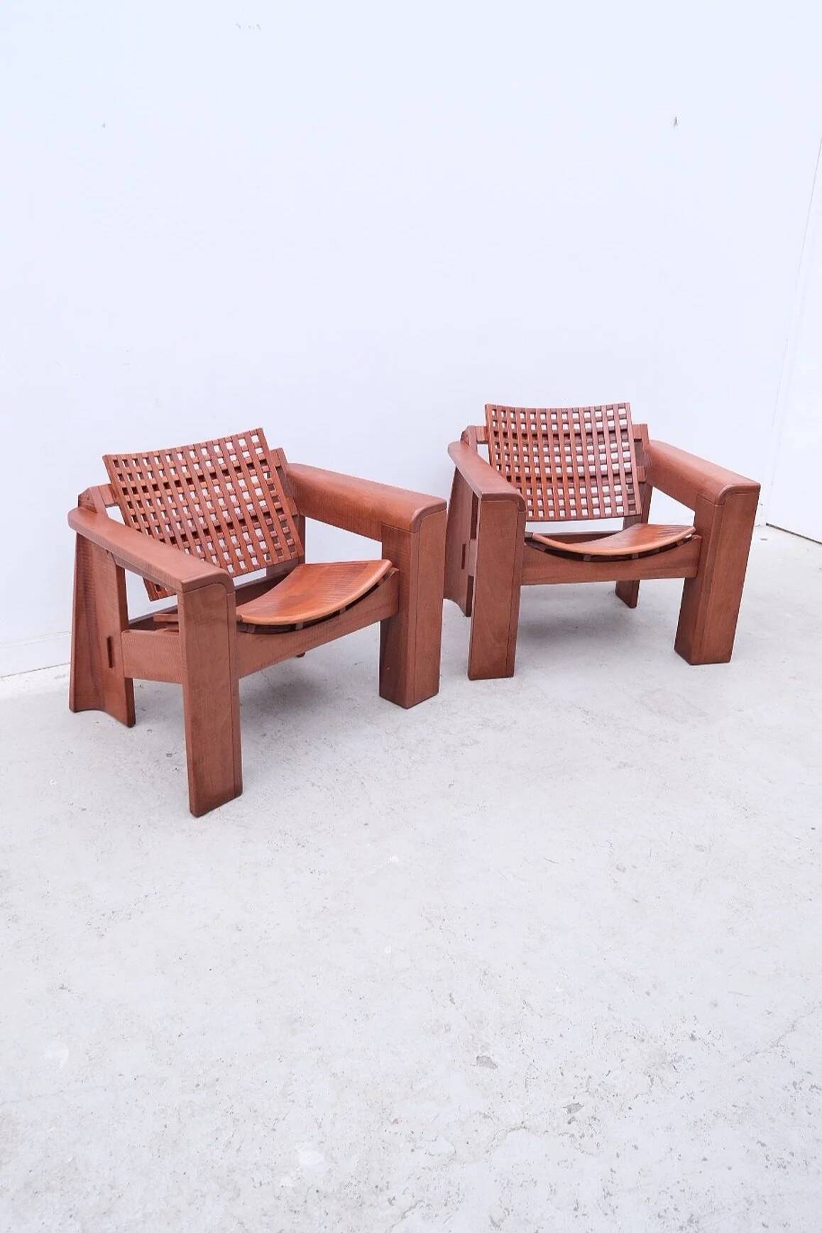 Pair of solid Lebanese cedar armchairs