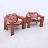 Pair of solid Lebanese cedar armchairs
