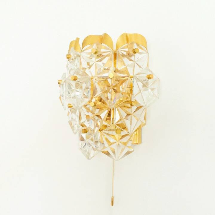 Faceted Crystal Glass & Brass Wall Light from Kinkeldey, Germany, 1970s