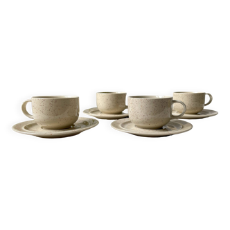 4 Tulowice speckled stoneware coffee/tea cups mid century 20th