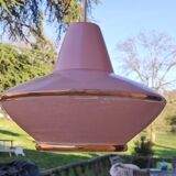 Vintage pink glass pendant light in Space Age style