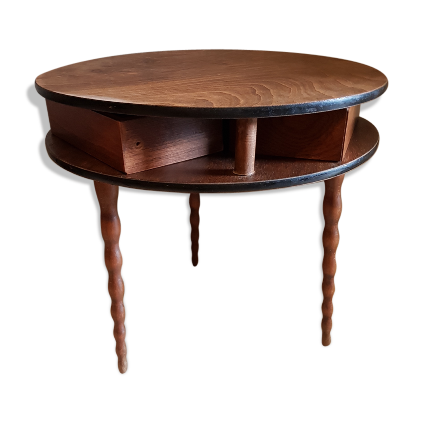 Table tripod vintage worker drawers turned legs