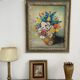 Peinture à l'huile, nature morte au bouquet, fleurs, signé betez, décor floral, cadre bois, art