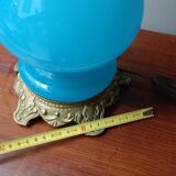 Pied de lampe opalin bleu et bronze