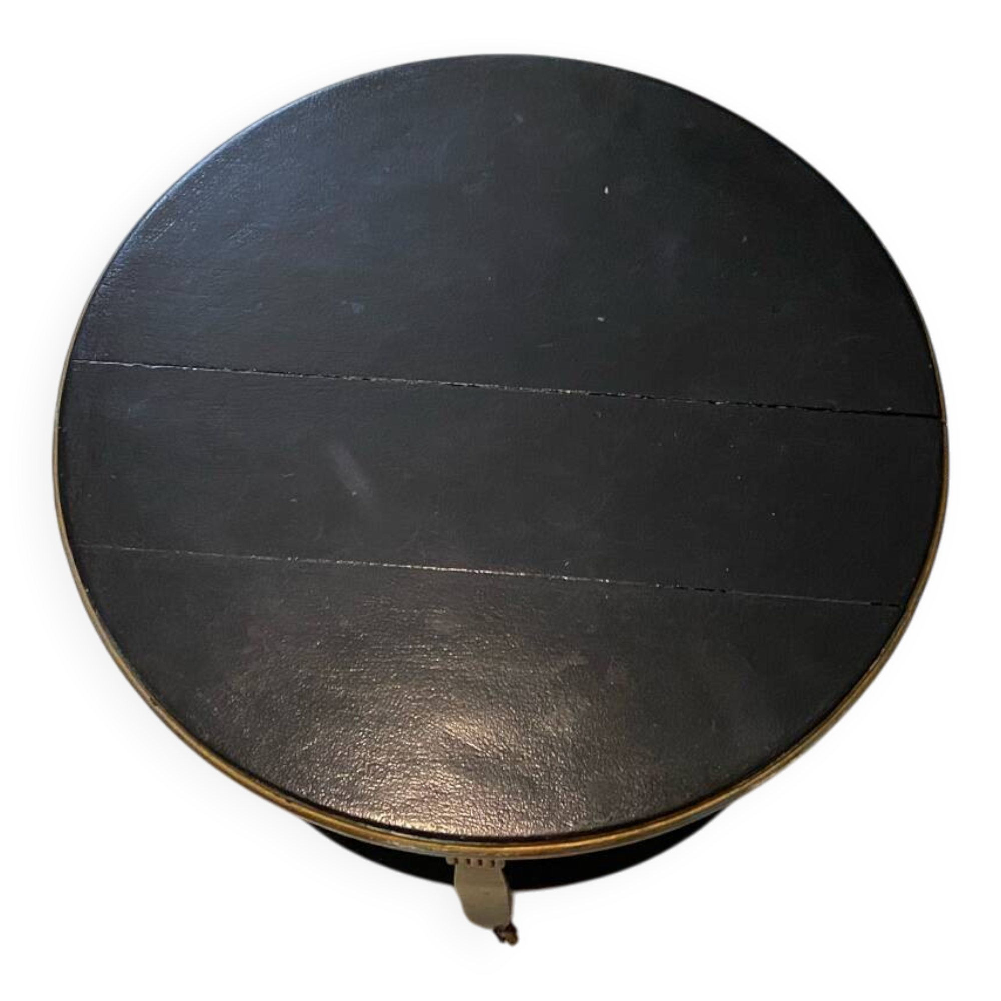 Round wooden coffee table, antique, double top, 4 legs.